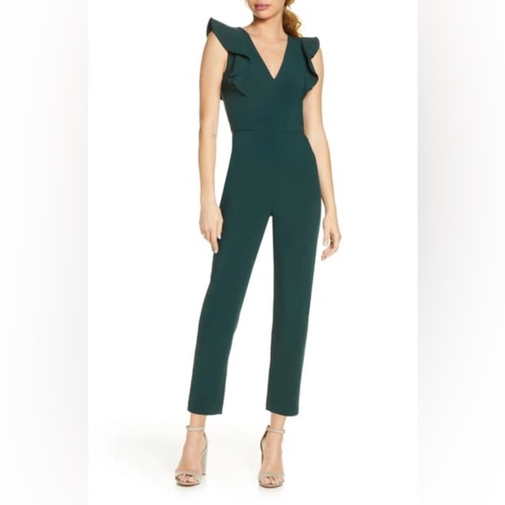 French Connection Whisper Ruffle Jumpsuit (Bayou Green, 0)